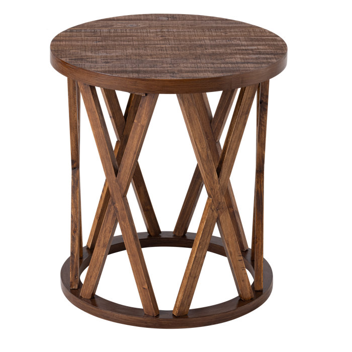 Gracie Oaks Viradis Farmhouse End Table, Rustic Round Side Table with X